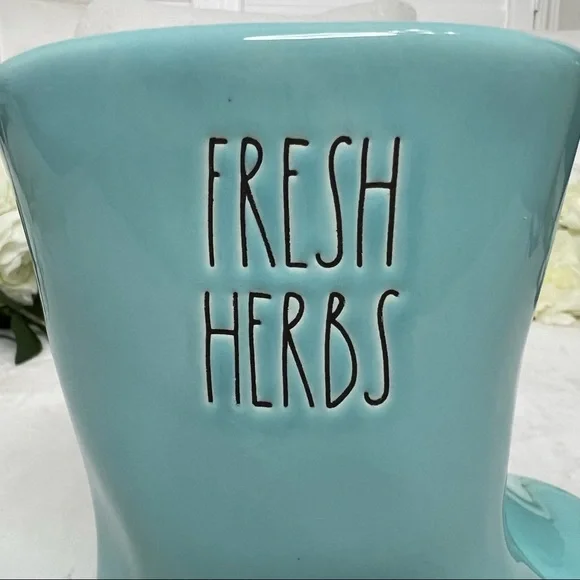 ❌SOLD❌ Rae Dunn NWT FRESH HERBS Rain Boots Planter Aqua Blue Green 6” Planter - Picture 9 of 16
